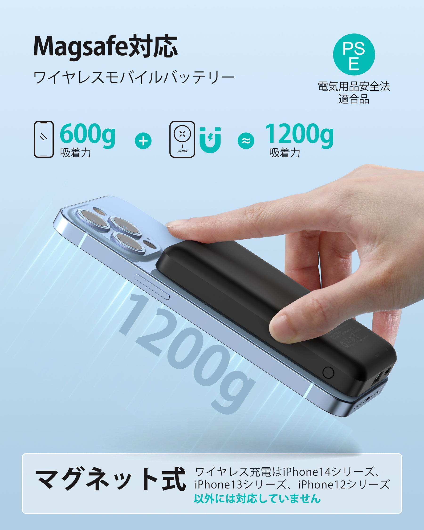 iPhone充電器 モバイルバッテリー白 10000mAh マグネット式