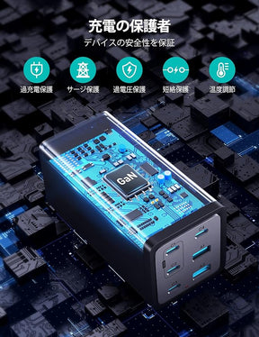 Alfox Thunder GaN 200W USB コンセント充電器 6ポート同時急速充電 PD3.1対応【USB-C*4&USB-A*2】 PC008